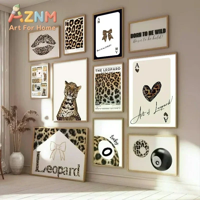 Multiple sizes 1pc frameless Large size Canvas Painting,Leopard Print Billiard Matchbox Trend Prints Fashion Art Aesthetic Canva