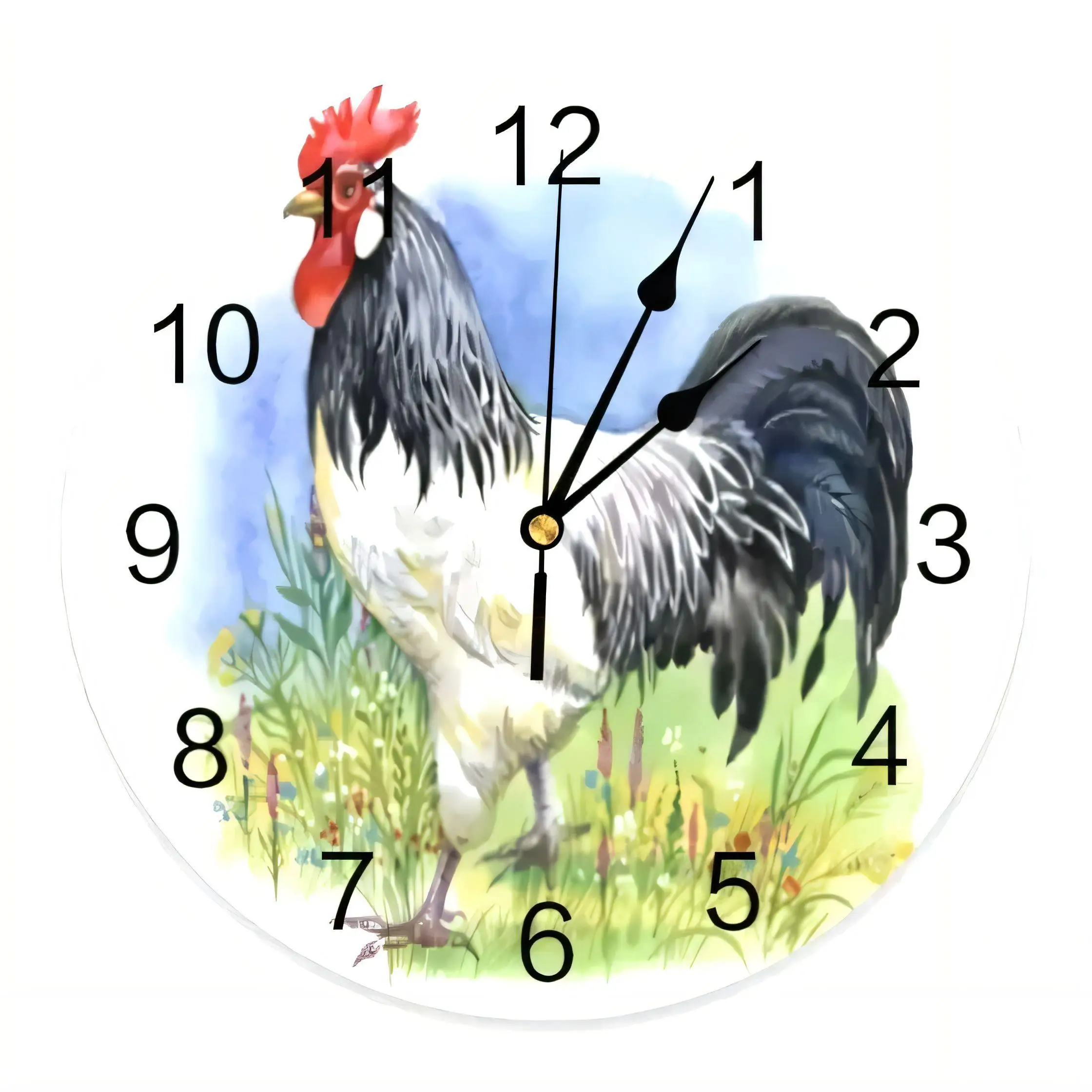 Watercolor Rooster Wall Clock  Silent Non Ticking Battery Operated Rustic Country Decorative for Living Room Kitchen