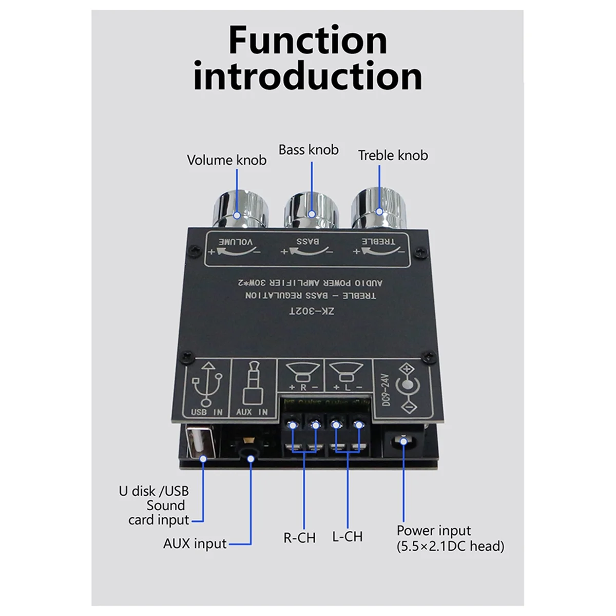 ZK-302T Bluetooth Digital Power Amplifier Module 2.0 Stereo Dual Channel 30W+30W with High & Low Tones