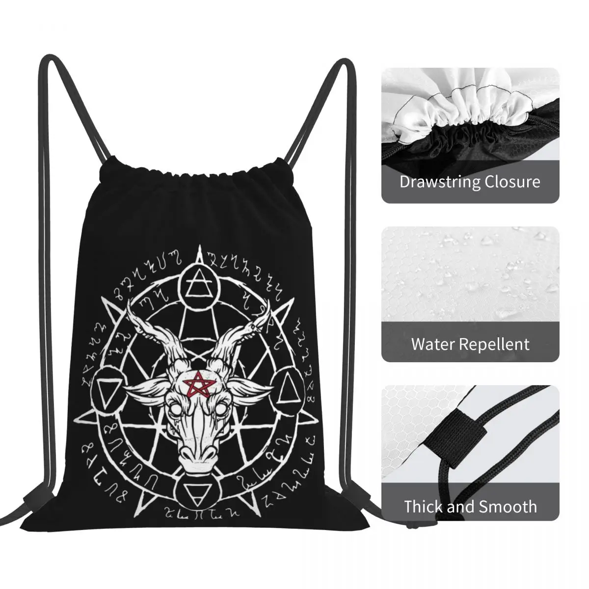 Zaini Baphomet Satanic Goat Borse casual portatili con coulisse Borsa con coulisse Borsa sportiva tascabile Borse per libri per uomo donna