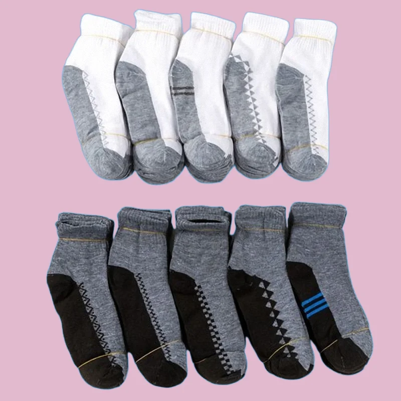 5/10 Pairs Black Bottom Gray Surface Sports Socks Breathable Comfortable Sweat-Absorbing Cotton Socks Men's Mid-Tube Socks