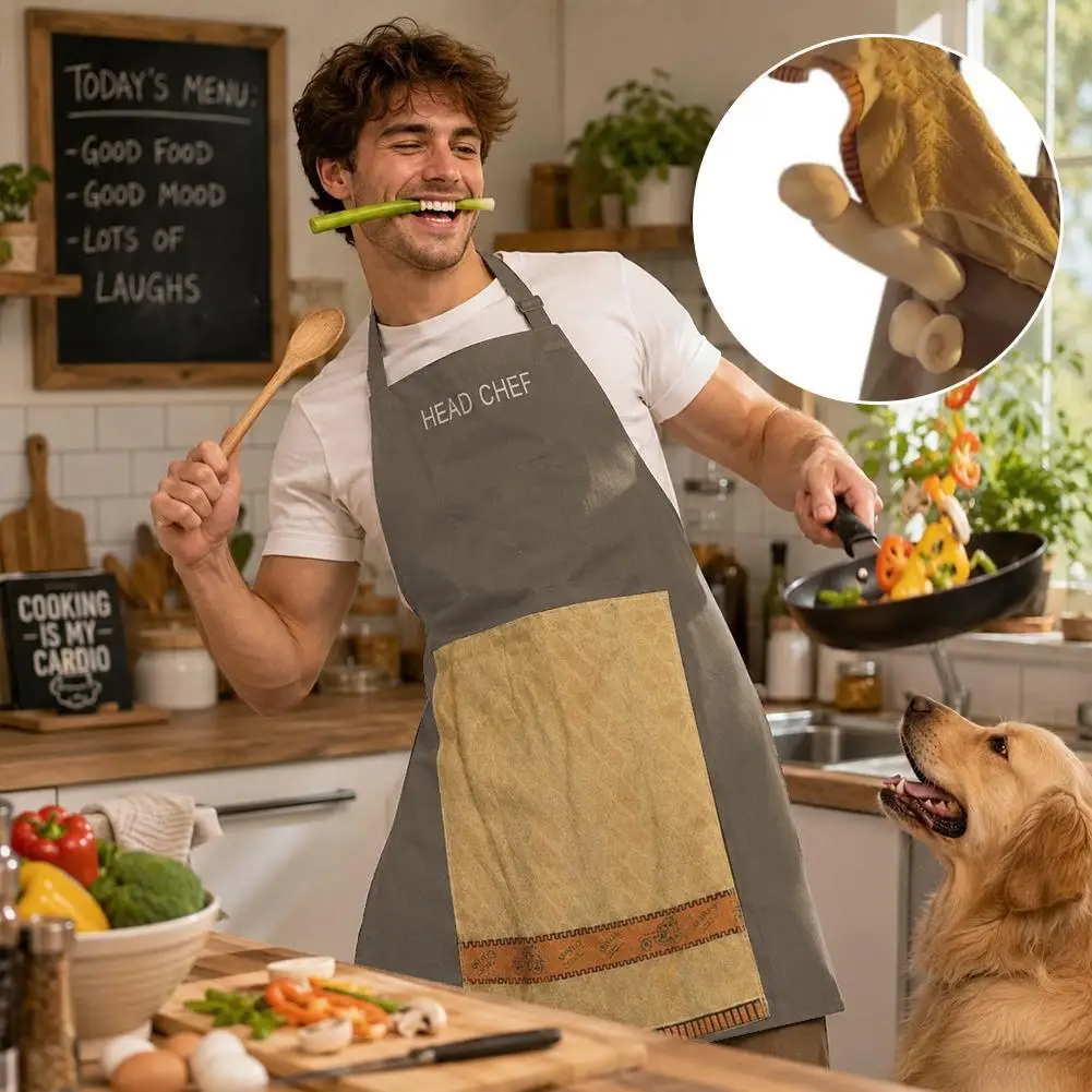 Funny Chefs Prank Apron with Practical Pocket Creative Gag Gift Men Women Humor Kitchen Cooking Novelty Kitchen Wipe Sweat