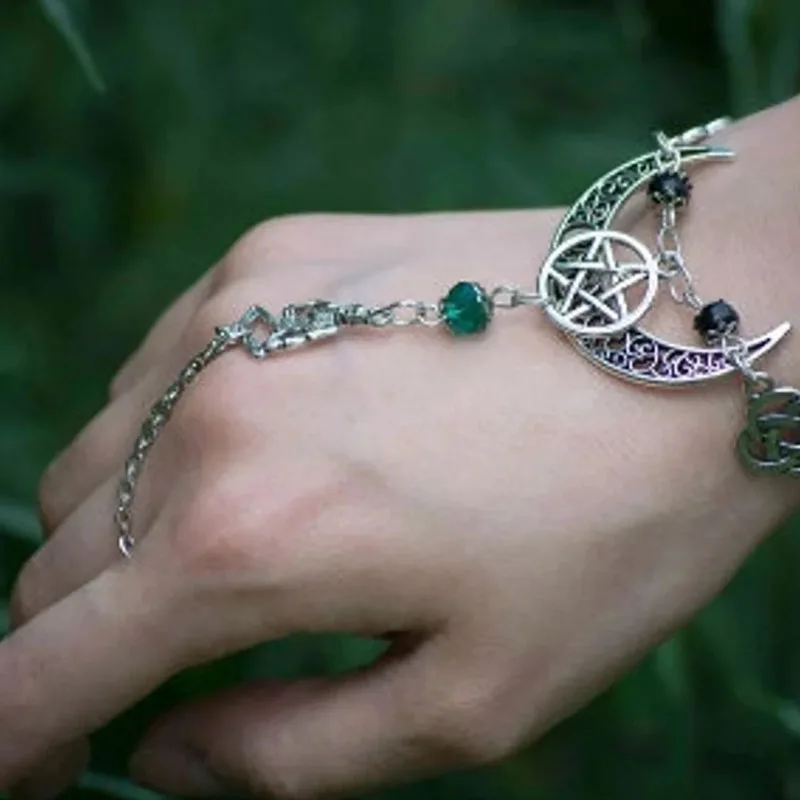 Wiccan Slave Bracelet , Wicca Slave Bracelets Bohemian Moon Triple Goddess Crescent Bracelet Ring