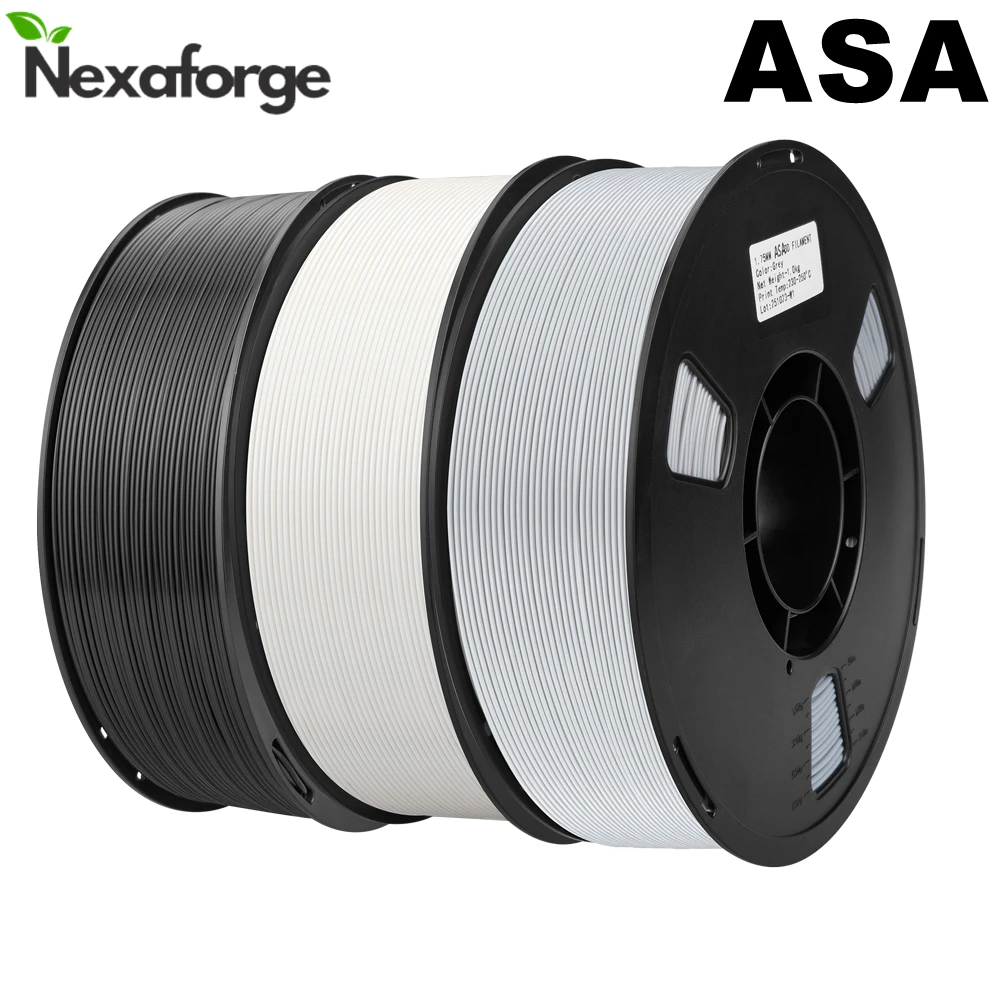 NEXAFORGE 3KG ASA Filament 1.75mm UV Weather & Heat Resistant 3D Printer Material Durability Outdoor Use, 3 Rolls 1KG Spool