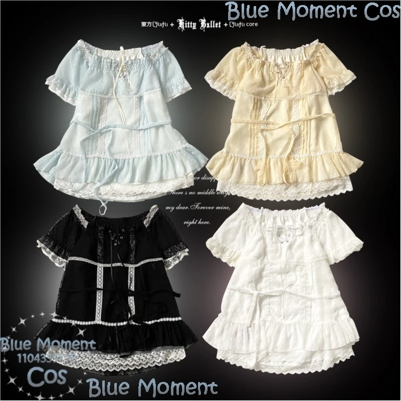 

Lace polka dot top Jirai Kei Cosplay 4 Colors Top Clothes Black Blue White Yellow Woman Daily Suit Halloween Christmas Party Cos