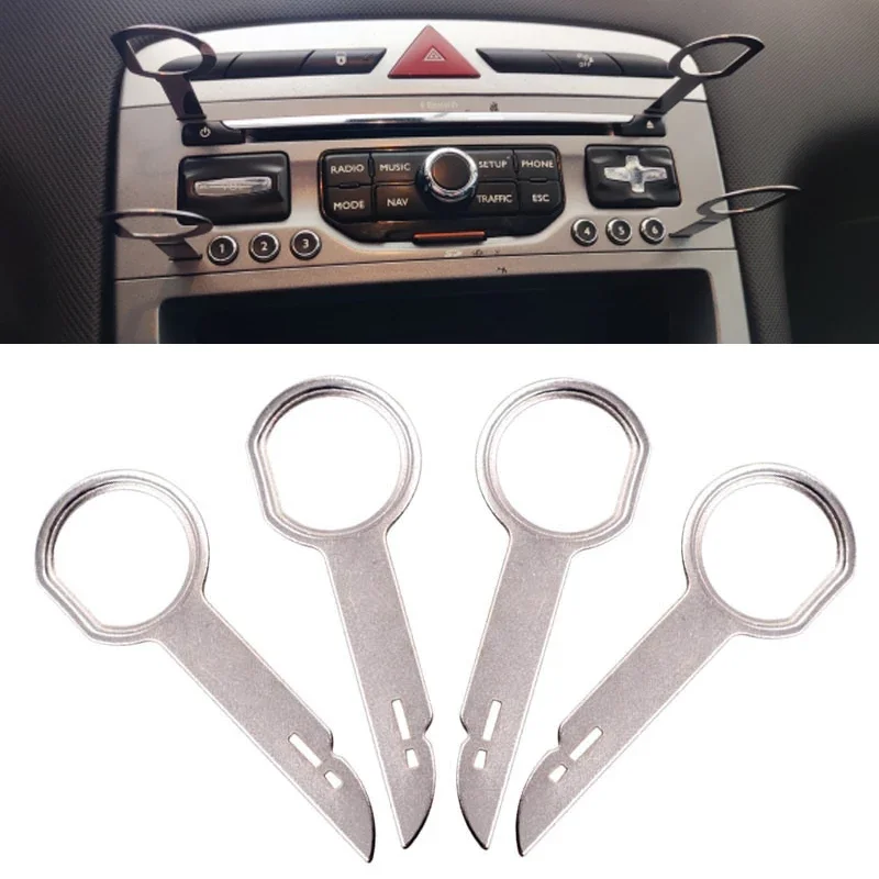 

4 шт., экстрактор для снятия радио стерео, штифт для снятия головного блока, инструмент для установки аудиосистемы для VW Audi Ford Mercedes Benz Skoda, автозапчасти