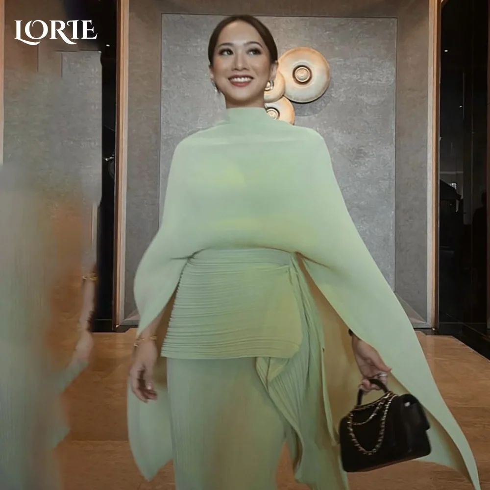 

LORIE Modest Crepe Saudi Evening Dresses Elegant Flared Long Sleeves A-Line Pleats Arabia Prom Gown Party Dresses Customized