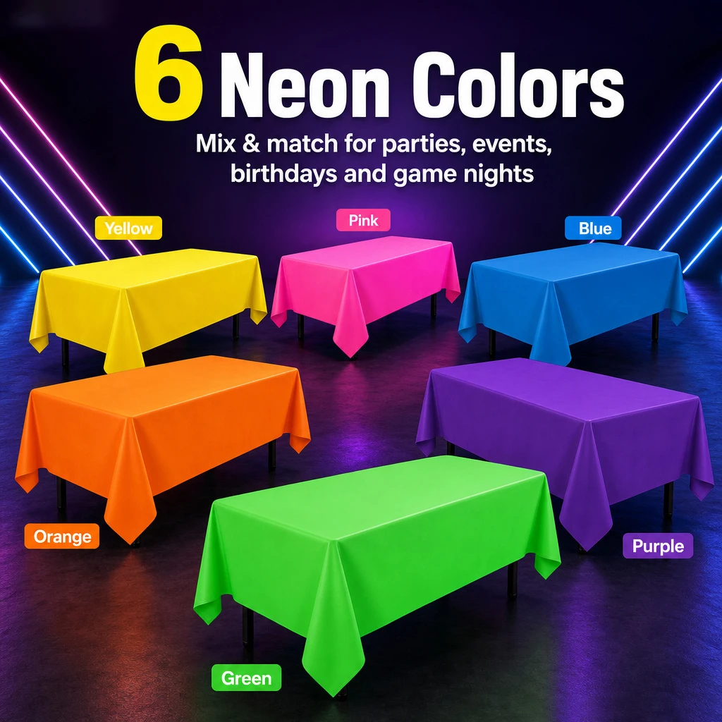 Table Cloth Disposable - 厚みのあるマカロン蛍光テーブルクロス、暗闇で光るパーティー、誕生日、バーの装飾用の使い捨てソリッドネオンテーブルカバー