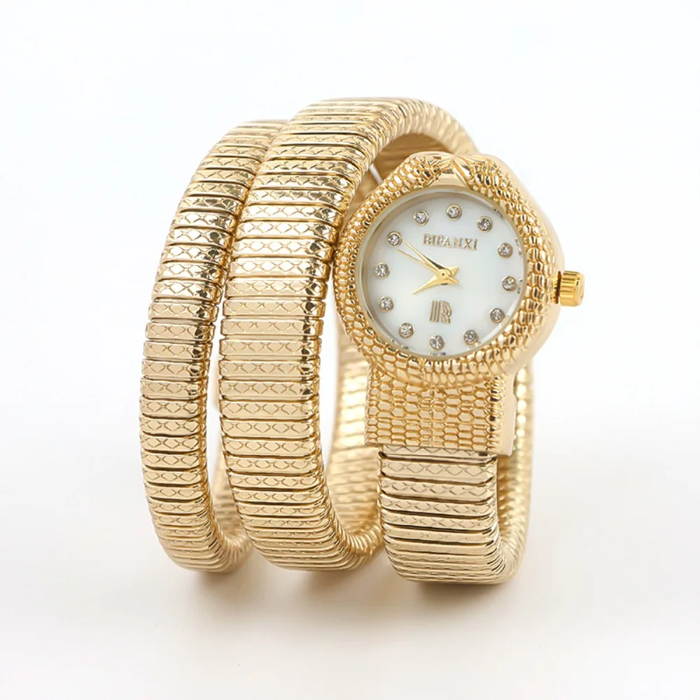 الإبداعية الأفعى شكل كوارتز ساعة الفولاذ المقاوم للصدأ حزام سوار ساعة اليد الساعات