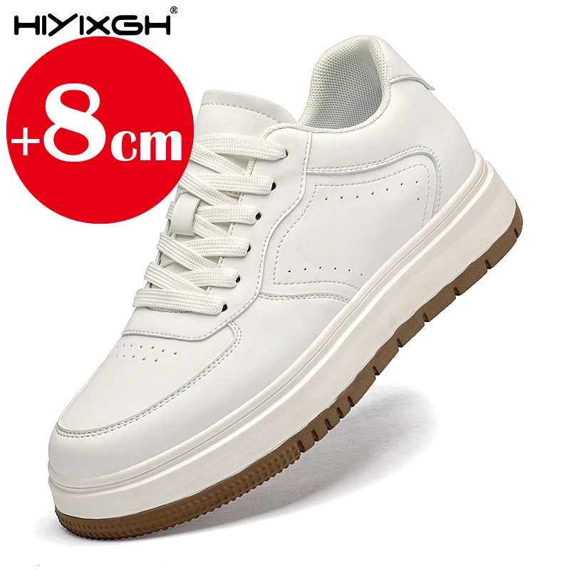 Autumn men's elevator heightening shoes for men's 8 cm sports and casual invisible internal heightening 8 cm white loafers