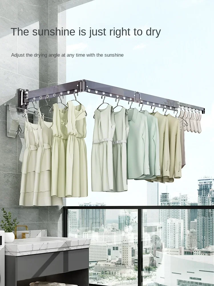 Folding clothes rack invisible household balcony wall-mounted clothes drying artifact indoor window telescopic clothe drying rod