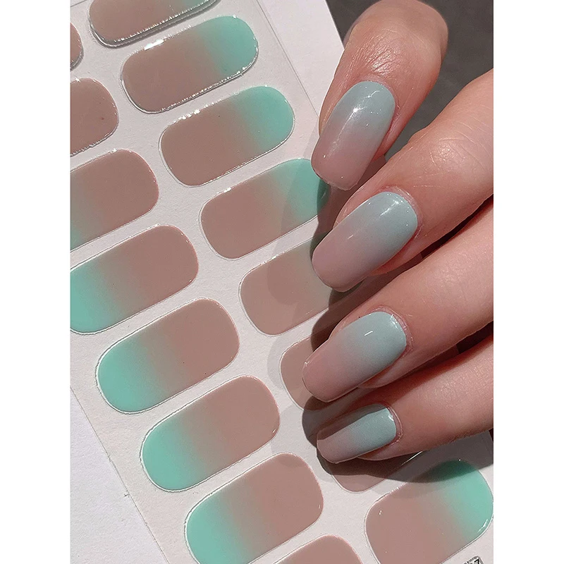 Pegatinas de Gel semicurado para uñas, calcomanías semihorneadas de Color sólido y gradiente, puntas de pasta, necesita nueva pegatina de uñas completamente adhesiva