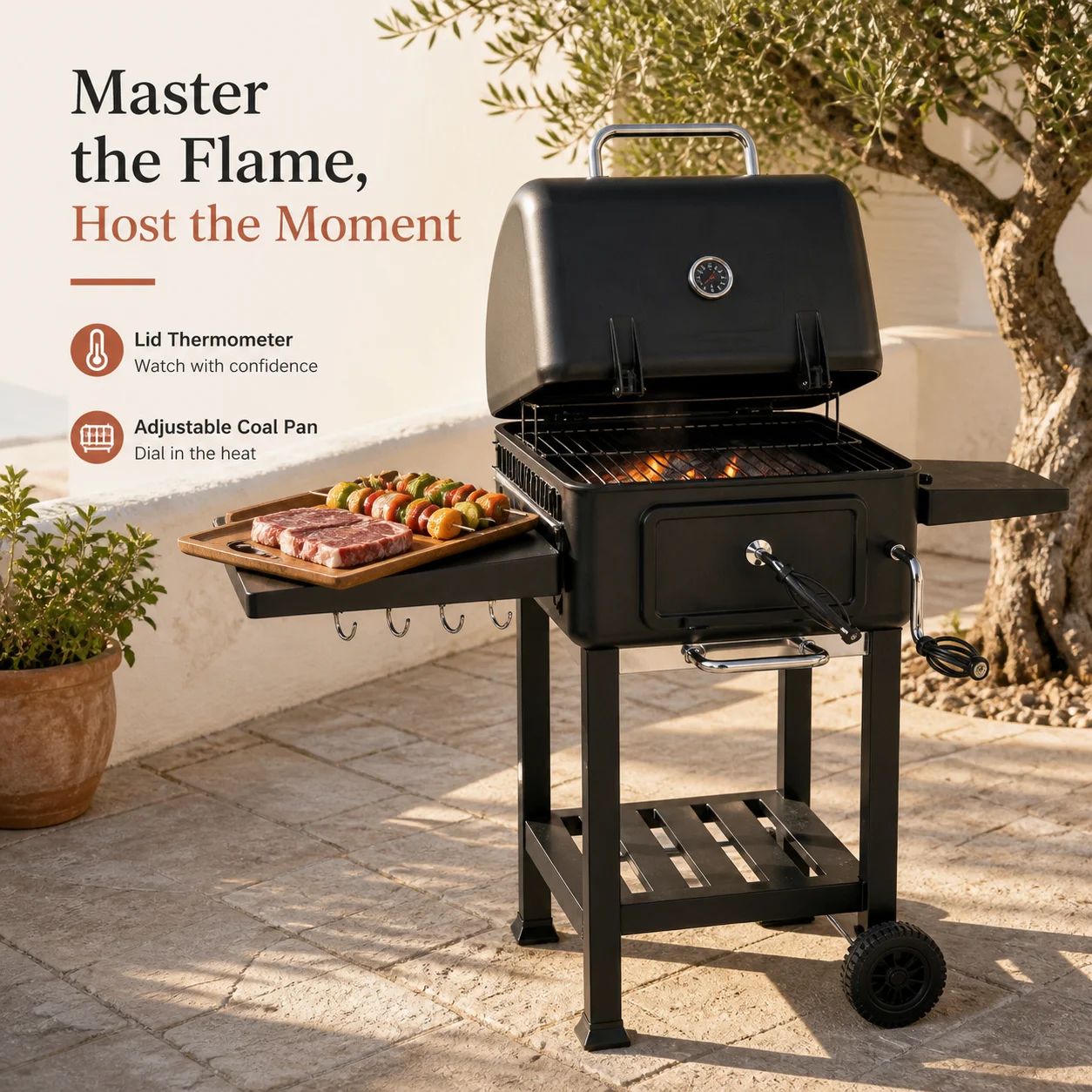 Holzkohlegrill BBQ Smoker mit Deckelthermometer …
