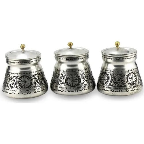 Morya Tumbled With Pewter Lid Copper Baharatlık 3 Parça