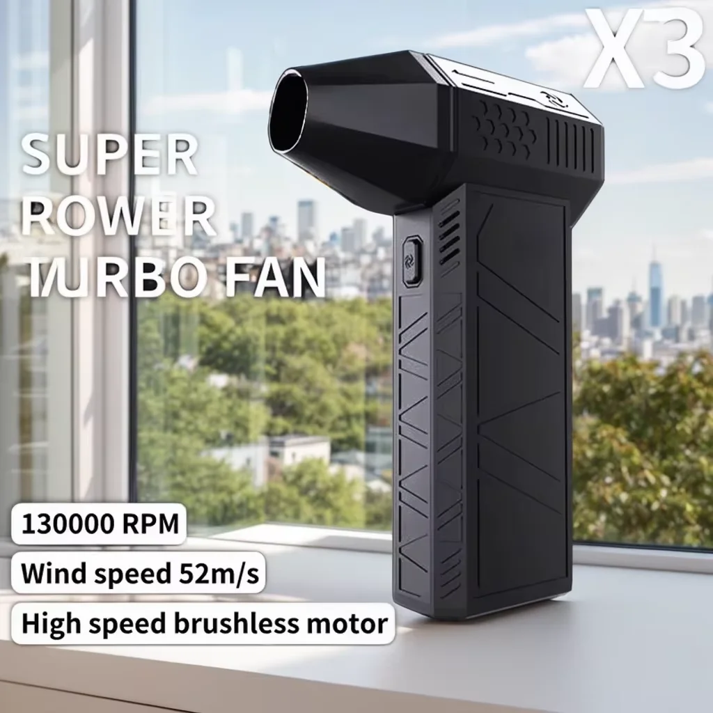 Turbo Fan X3 Rechargeable Blower 130000 RPM 52m/s Brushless Motor Air Blower Turbo Jet Fan Portable Dust Blower Electric Dryer