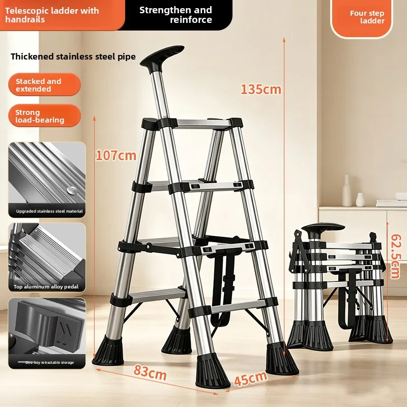 Factory Direct Stainless Steel Telescopic Ladder Heavy Duty Indoor Multi Purpose Home Use Multi Functional Step Ladder
