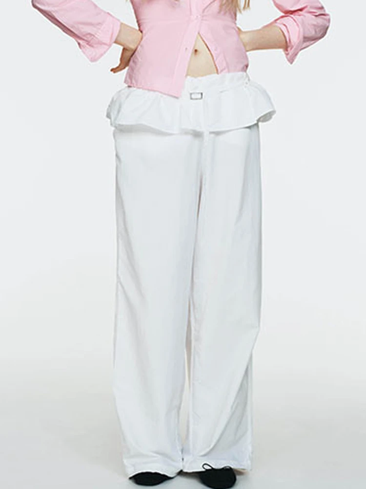 

Spring 2026 New Faion High Waist Overlap Waistline Pants Women's Loose Straight Leg Long Trousers Ele Versatile