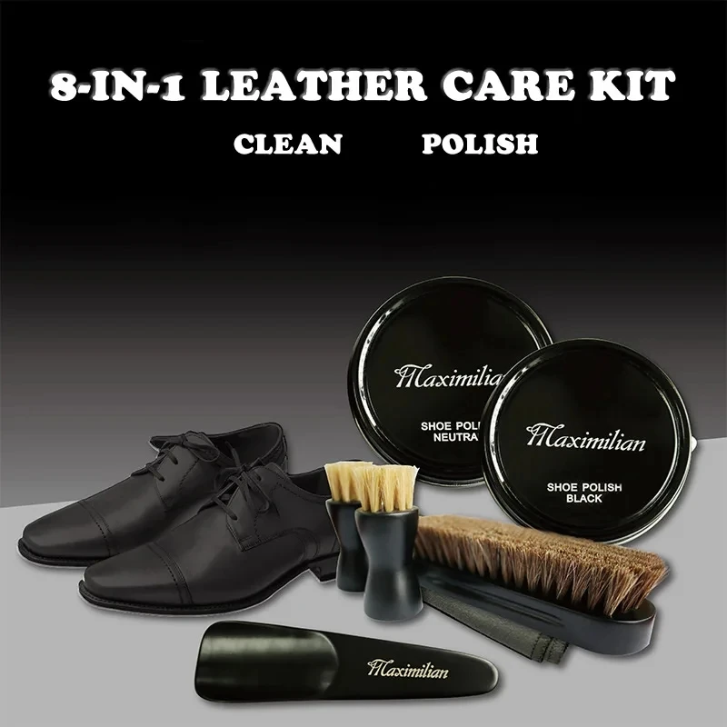 8-In-1 Shoe Polish Clean Brush Kit Home Travel Leather Care Shine Brush Shoe Care Set Sofa Car Shoes Cleaning And Maintenance