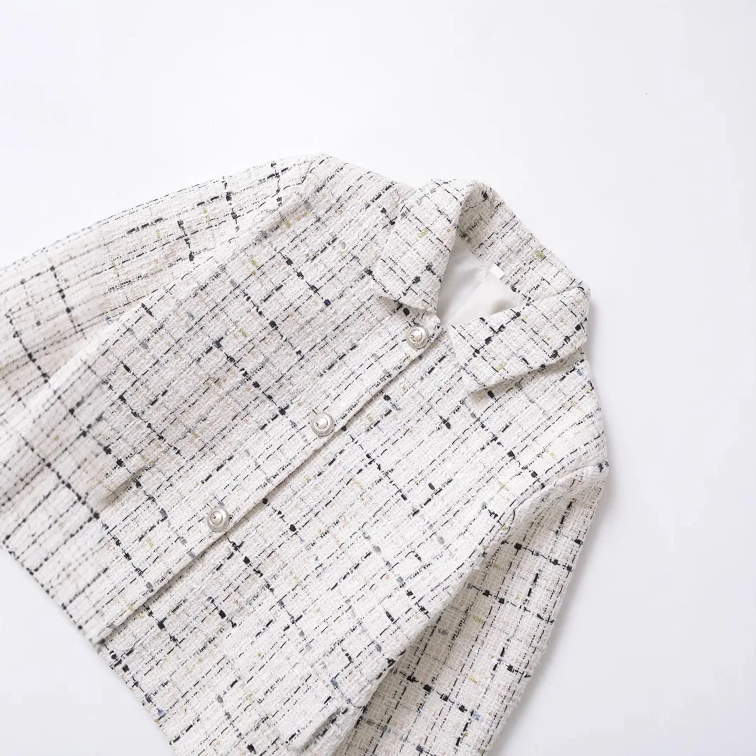 Outono inverno feminino curto terno jaqueta texturizada padrão de verificação estilo europeu americano vento perfumado moda outerwear
