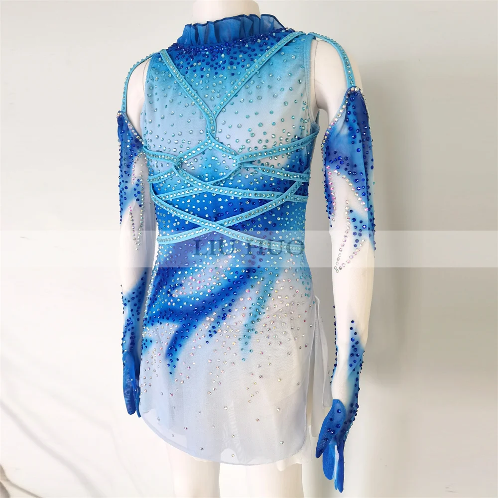 LIUHUO Ice Dance Figure Skating Dress Women Adult Girl Teens Customize Costume Performance Competition Leotard Blue Roller