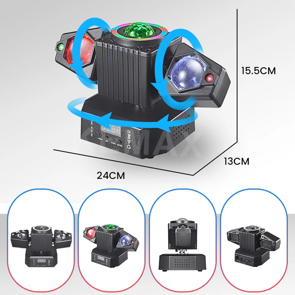 2-Arm Disco Party Light 50W Mini Beam DJ Mobile Remote LED Moving Head Light DMX512 Magic Ball Вращающийся клубный сценический эффект