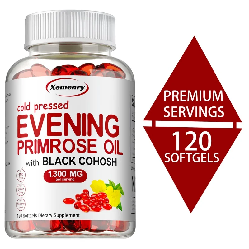 

Evening Primrose Oil - Supports Healthy Skin and Hair, Hormone Balance, Relieves Menstrual Discomfort, Boosts Energy, Anti-aging