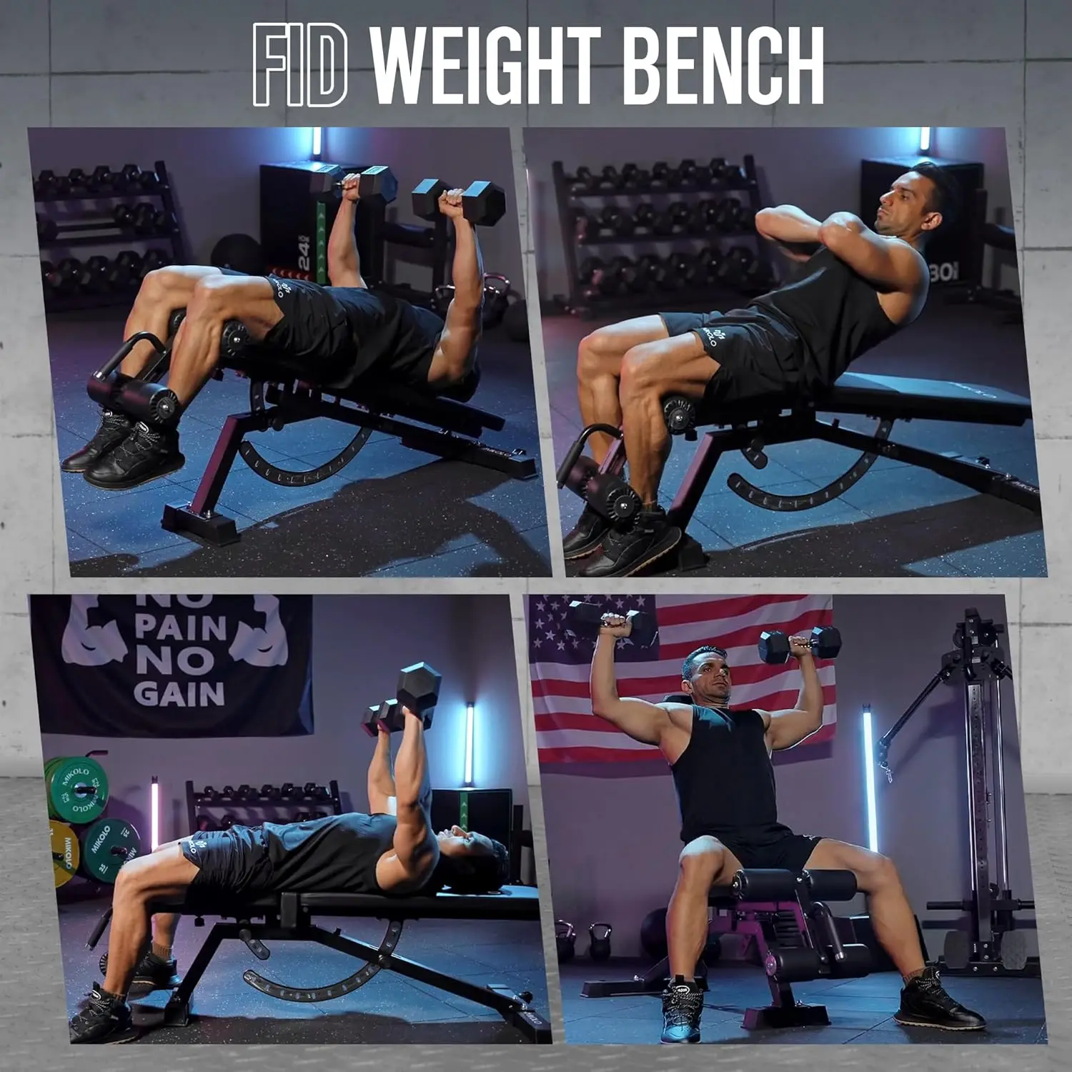 Home Gym Weight Bench - Steel Material, Black Color, 1200LB Capacity, Adjustable, Detachable Leg Support, Space-Saving view 2