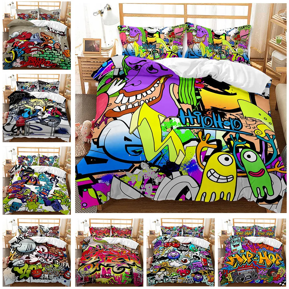 

Colorful Hip-hop Style Bedding Set 3D Print Polyester Duvet Cover Single Twin Queen King Size for Home Decoration Birthday Gift