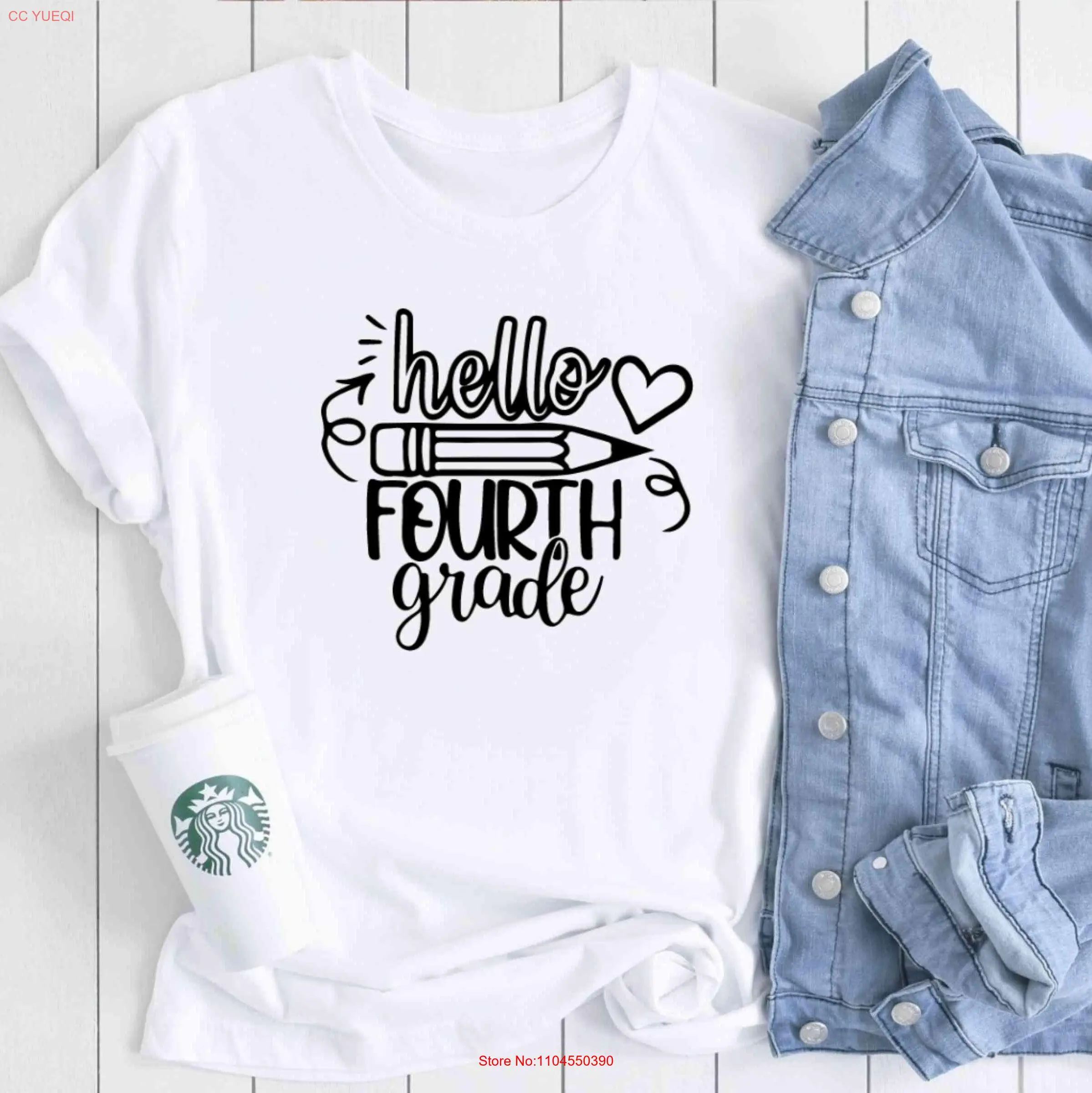 مرحبا قميص الصف الرابع تي اليوم الأول من المدرسة العودة إلى إعلان تي شيرت بأكمام طويلة أو قصيرة #1