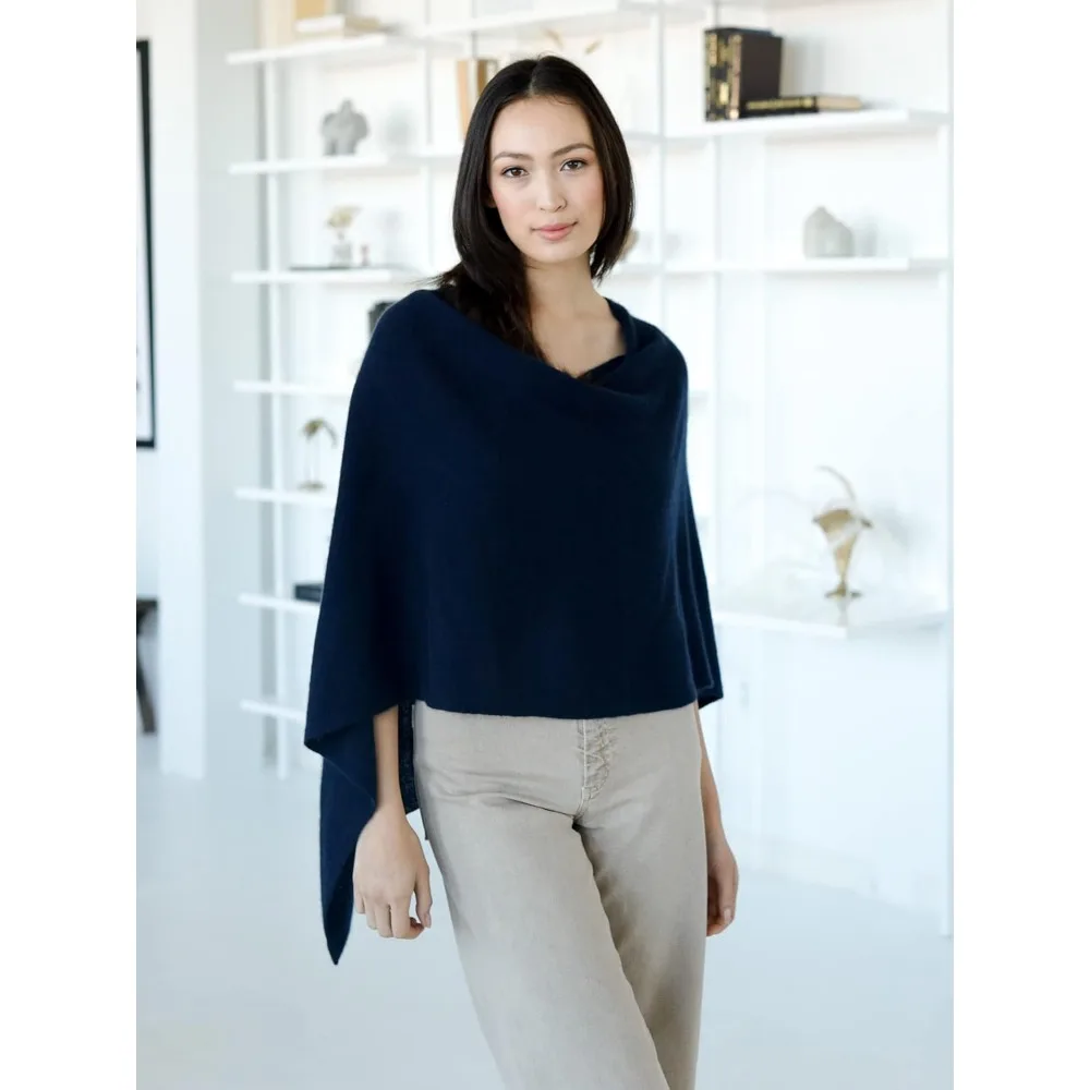 100% Cashmere Luxe Poncho - Lightweight, Soft, Cozy Dress Topper - Versatile Gift Item for Women