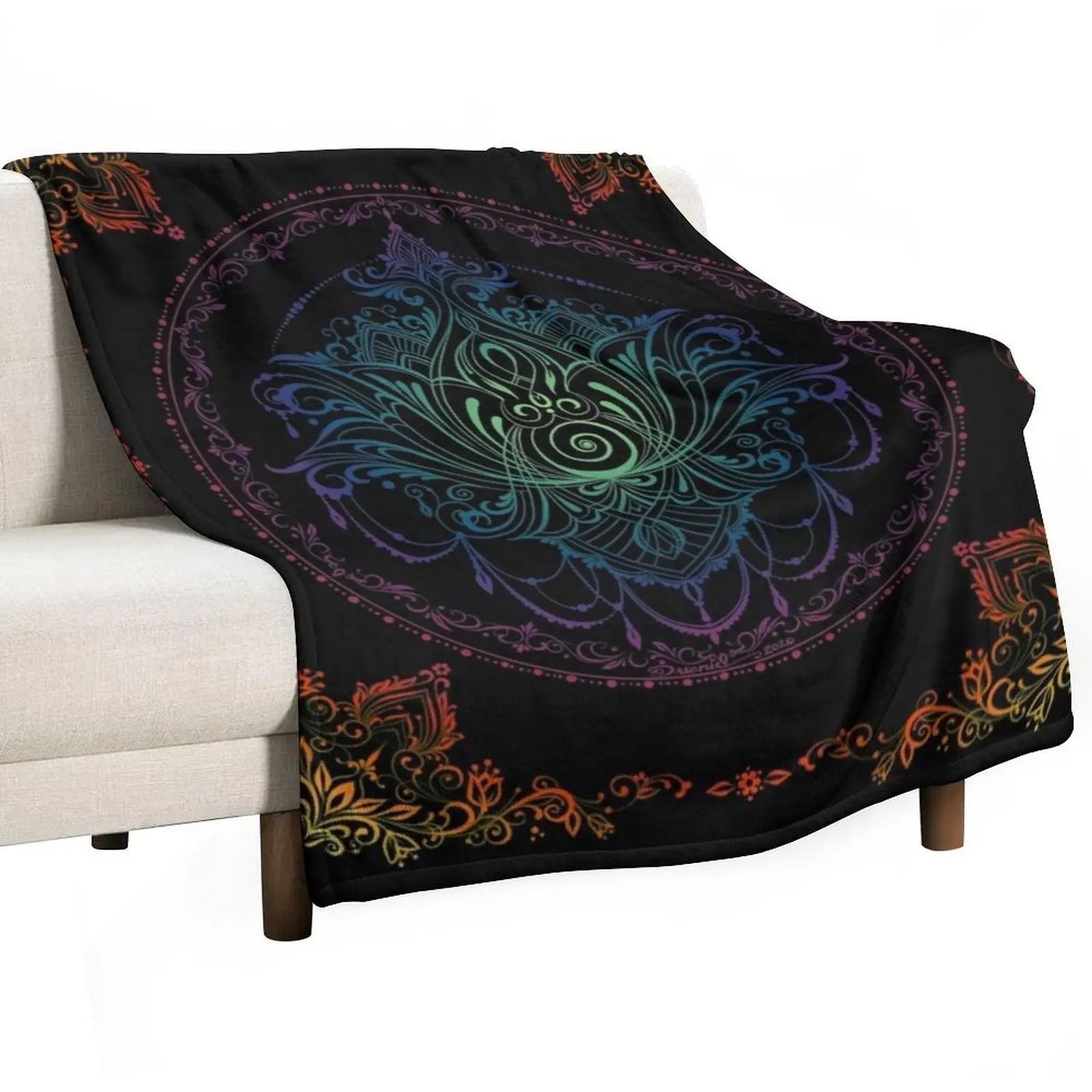 Lotus Goddess in Technicolor Dreamscape Throw Blanket Decoratives Sofa Decorative Throw Blankets