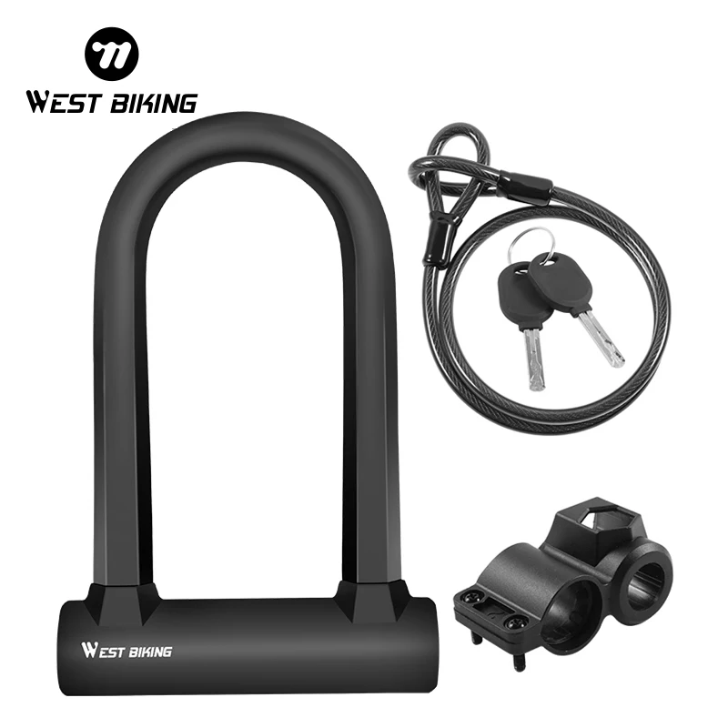 WEST BIKING MTB Road Bicycle Lock Anti-theft Bike Cable U Lock With 2 Keys Motorcycle Scooter Security Cycling Accessories