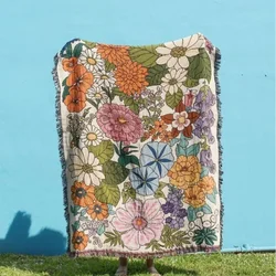 Textile City Floral Woven Throw Blanket Anti-Pilling Jacquard Blanket Portable Multi-Purpose for Home Spring Autumn Tapestry