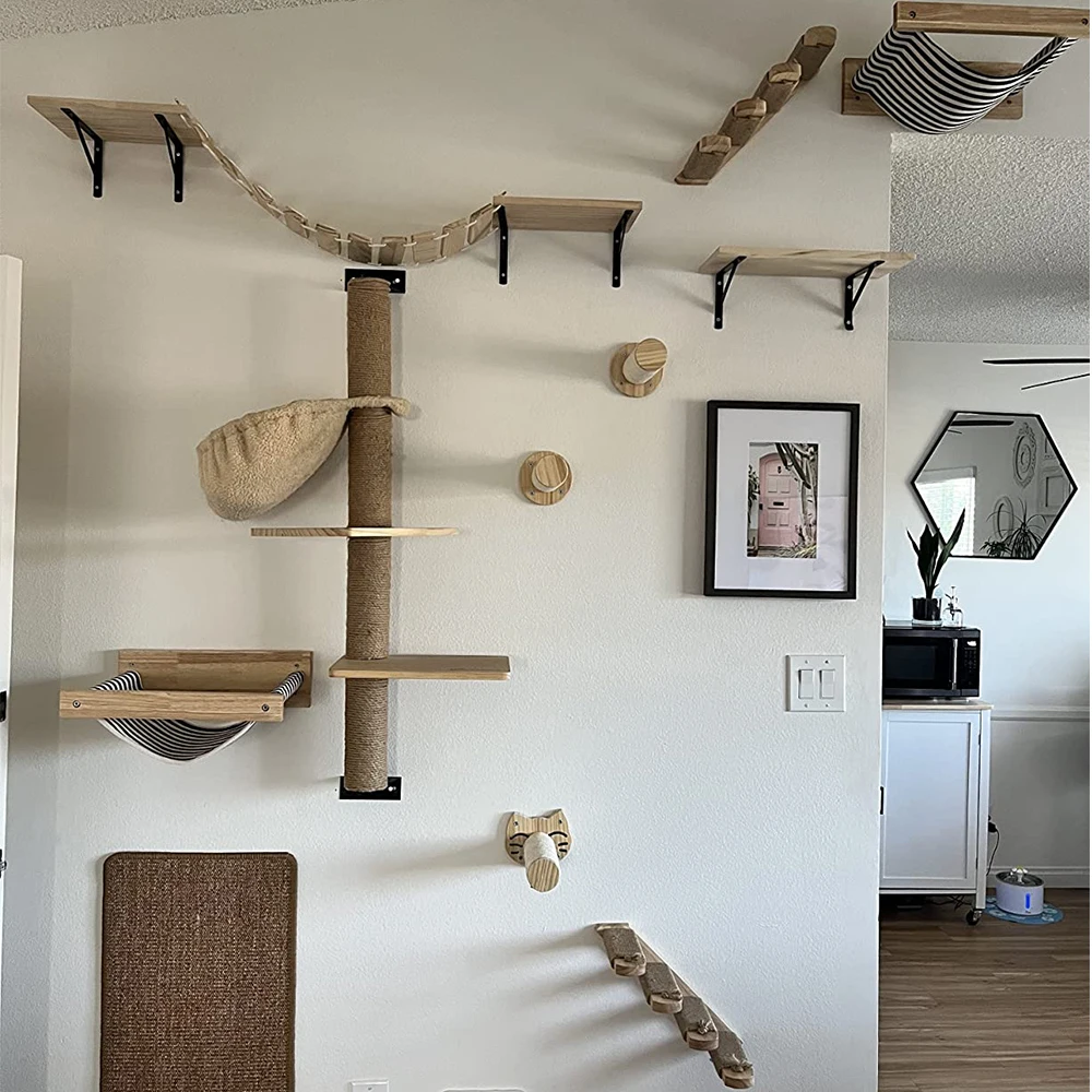 Cat Wall Furniture Climbing Shelf Wall Mounted Steps Stairway With Sisal Rope Scratching Grinding Claws Cat Climbing Ladder