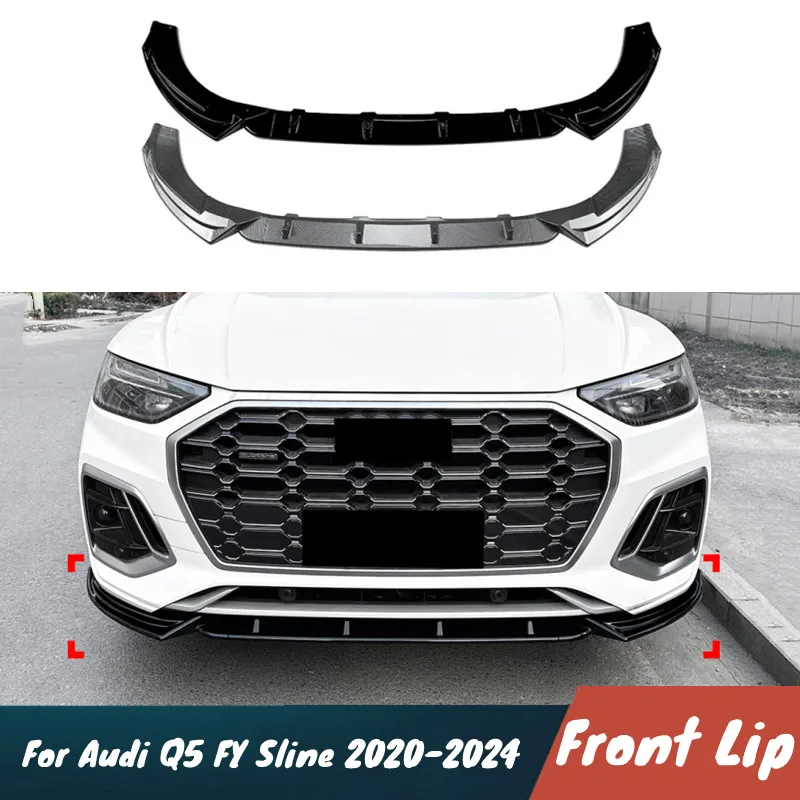 For Audi Q5 FY Sline 2020-2024 Car Front Bumper Splitter Lip Chin Spoiler Black Carbon Body Kit Guard Exterior Accessories