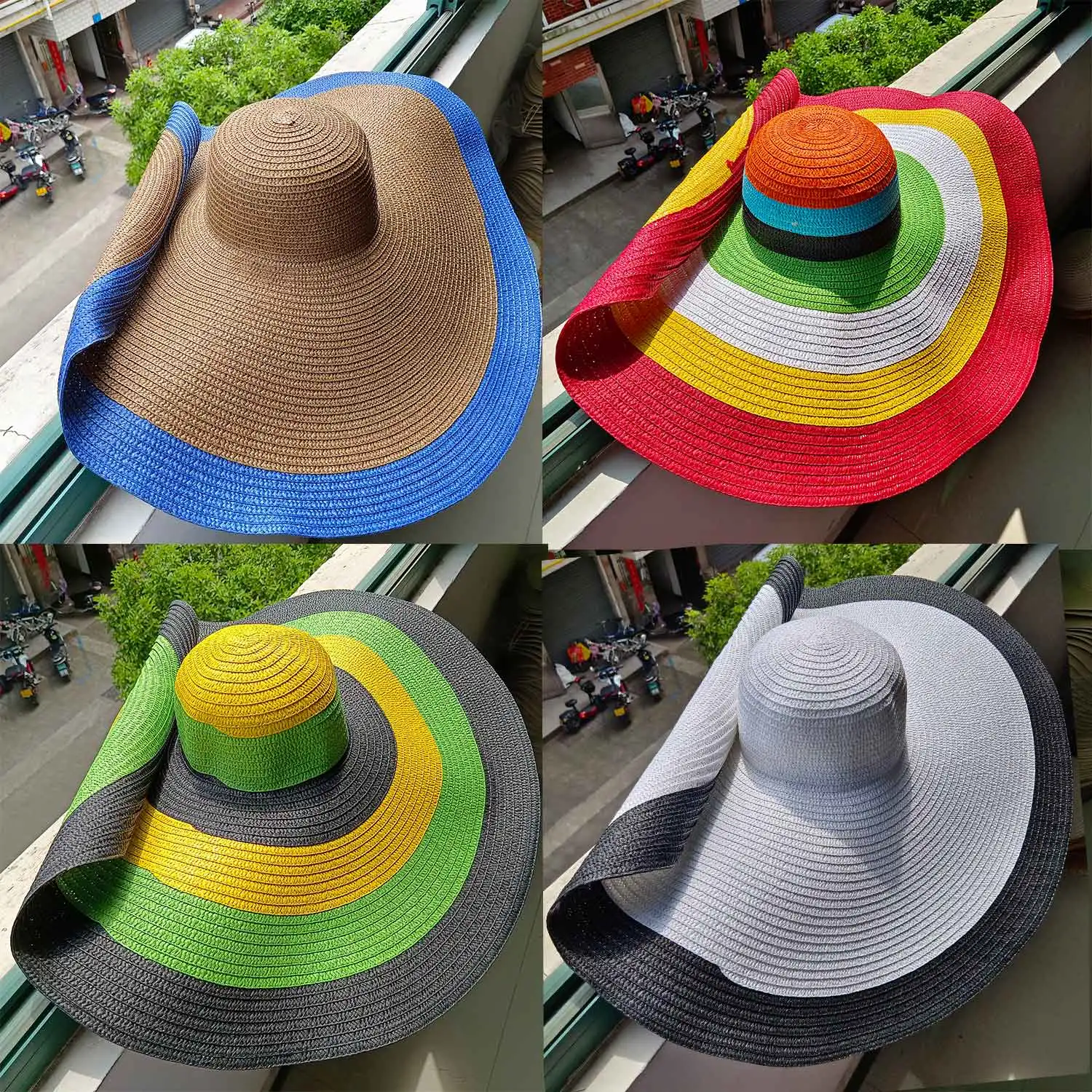 60CM Diameter Big Brim Hat Women's Sunshade Sun Hat French Men Women Beach Travel Straw Hat Summer Foldable Sun Hat Wholesale