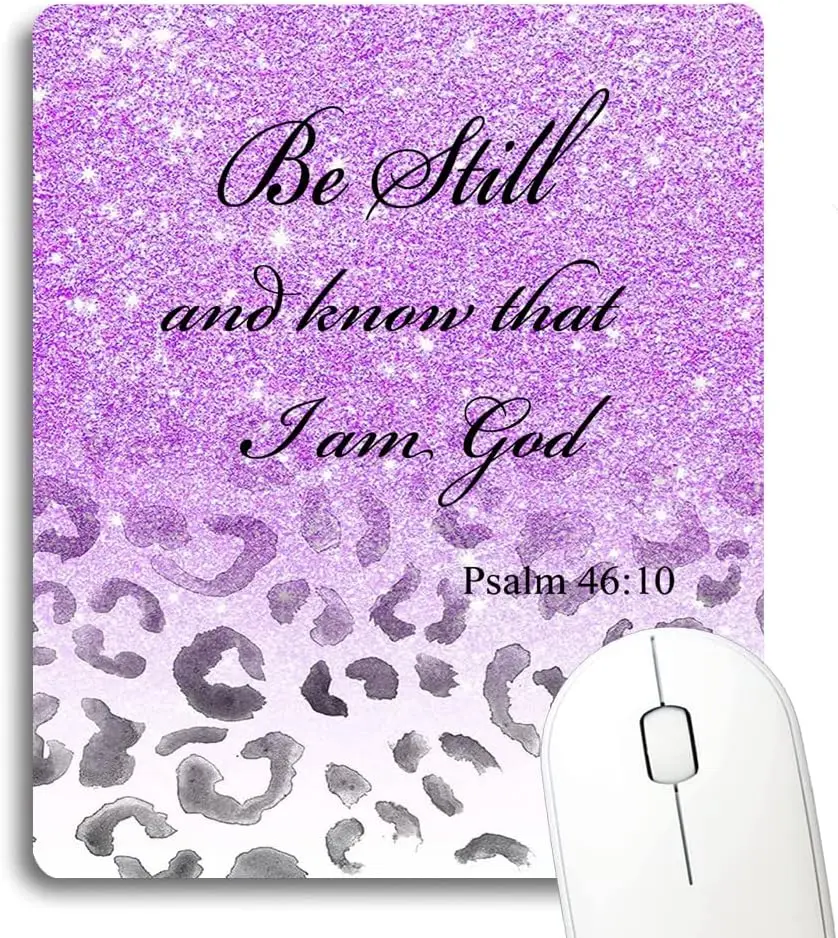 

Inspirational Quotes Mouse Pad Christian Bible Verse Scripture Quote Purple Sparkles Glitter and Leopard Print Mouse Pads