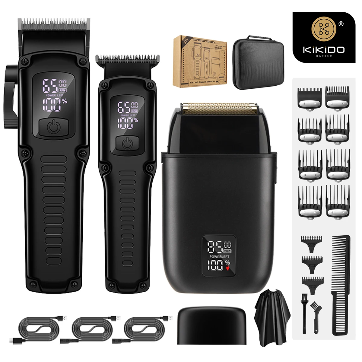 

KIKIDO KK-977 3pcs/set Electric Barber Push Razor Set Gift Box Men's Gift Professional Salon/Home Trimmer Hair Trimmer USB