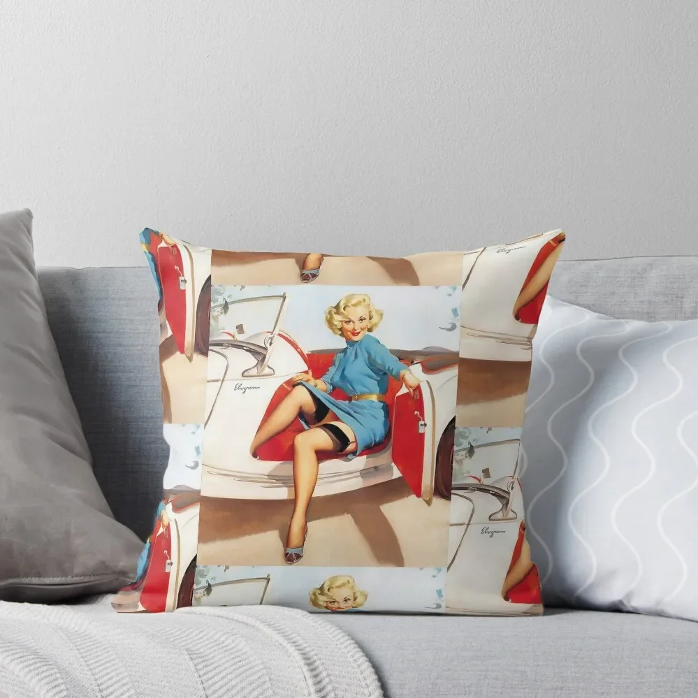 Pinup in sheer black stockings on the car Throw Pillow Cushion Cover For Sofa Decorative Cushions For Luxury Sofa pillow