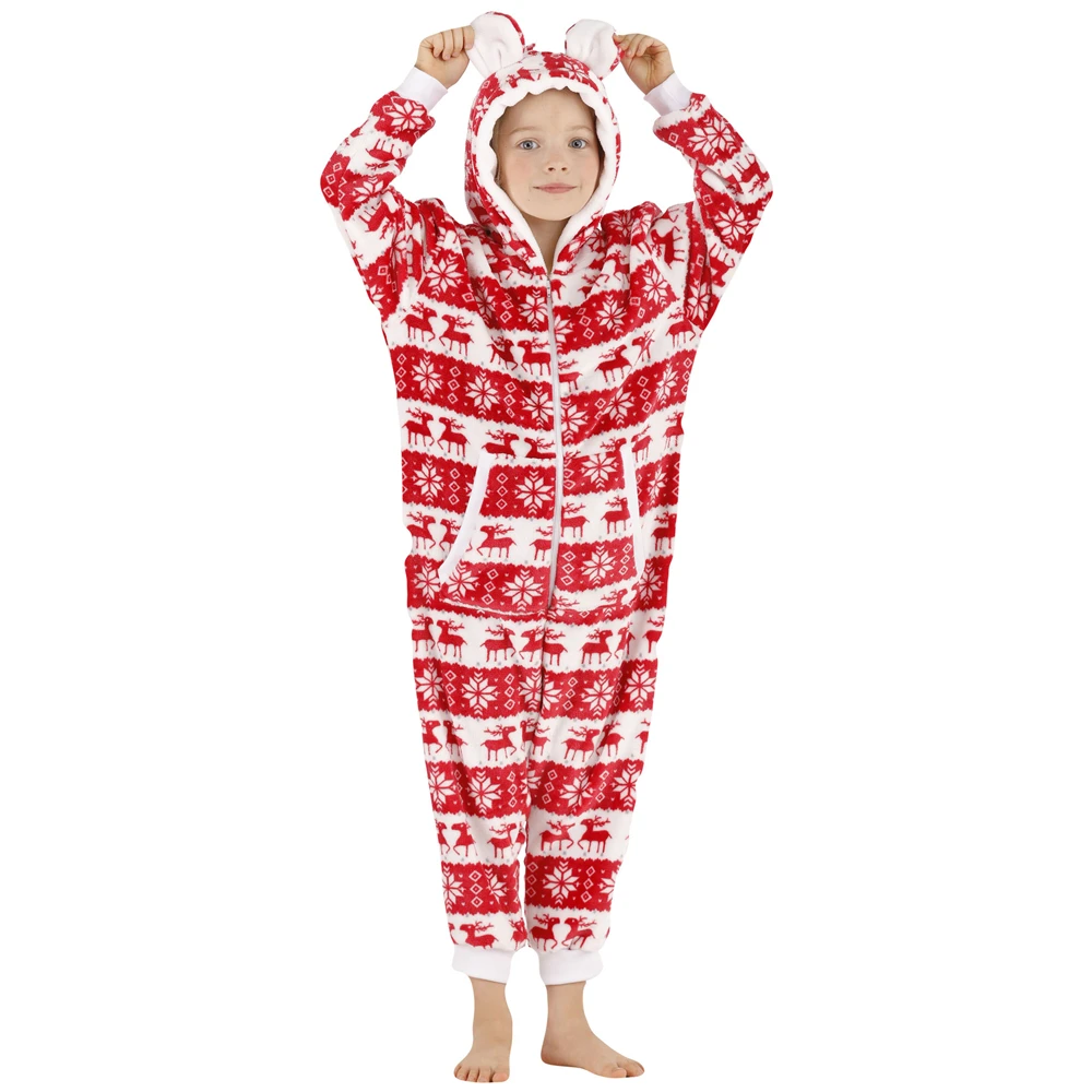 

Warm Red Print Pajamas Baby Girl Pyjama Sets Winter Flannel Sleepwear Pijama Kids Hooded Onesies