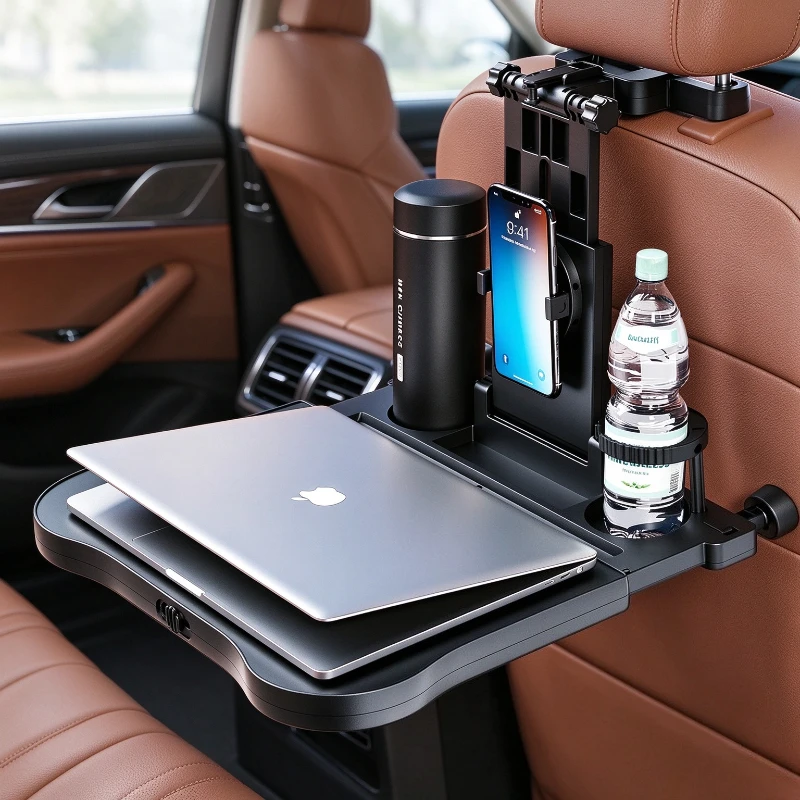 Extendable Car Back Seat Tray Table with Triangular Support Non Slip Mat Folding Passenger Laptop Desk for Eating and Homework