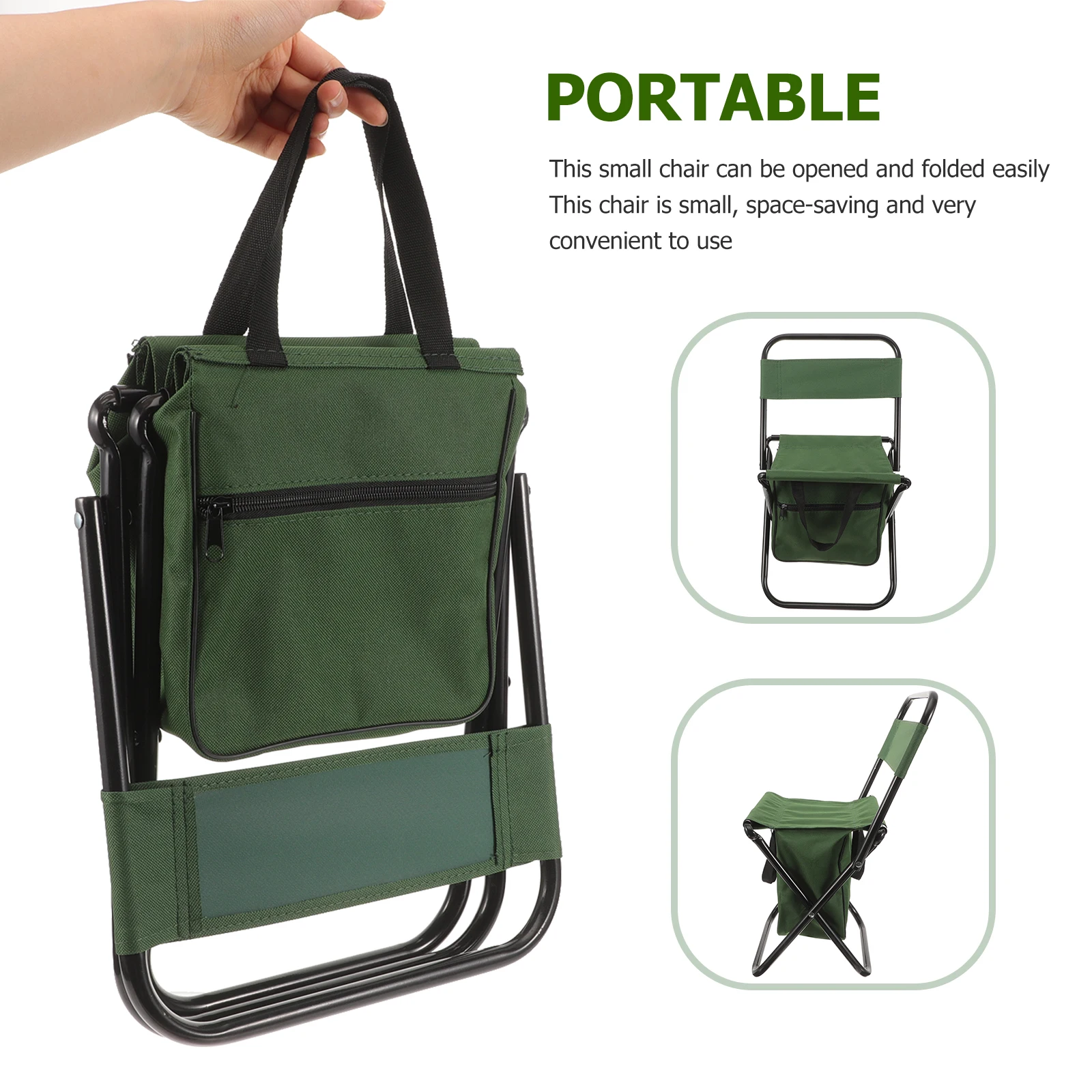 

Portable Folding Chair With Storage Bag Comfortable Camping Stool Green Lightweight Fishing Seat