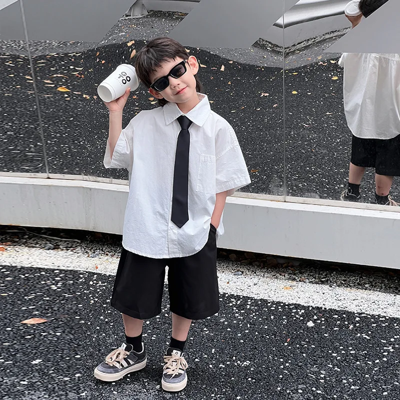 

Children's Summer Fashion Simple Style Boys' Set 2025 Baby Children's Wear Summer New Style White Shirt Host