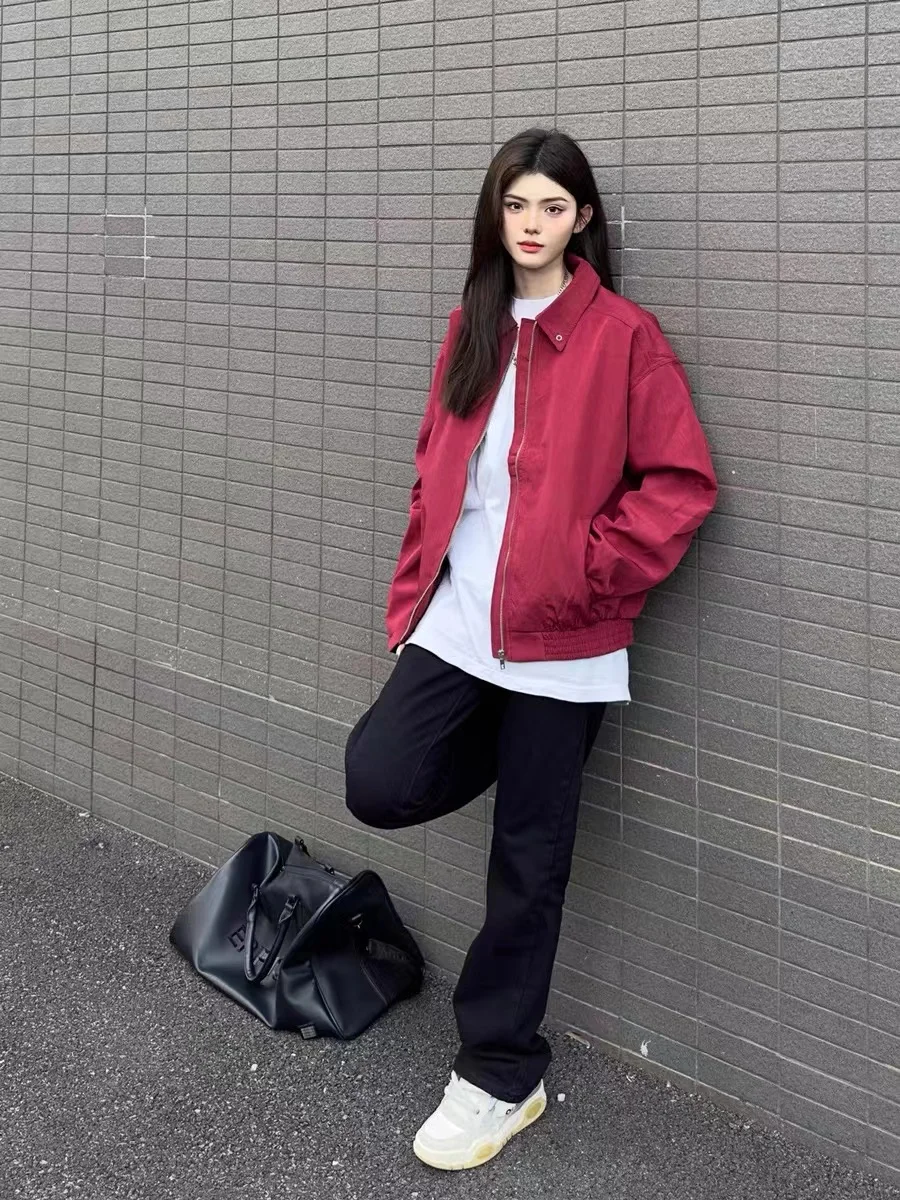 

American Retro High Street Pleated Design Jaet Outerwear Casual Loose ex Spring Autumn Top for Men And Women