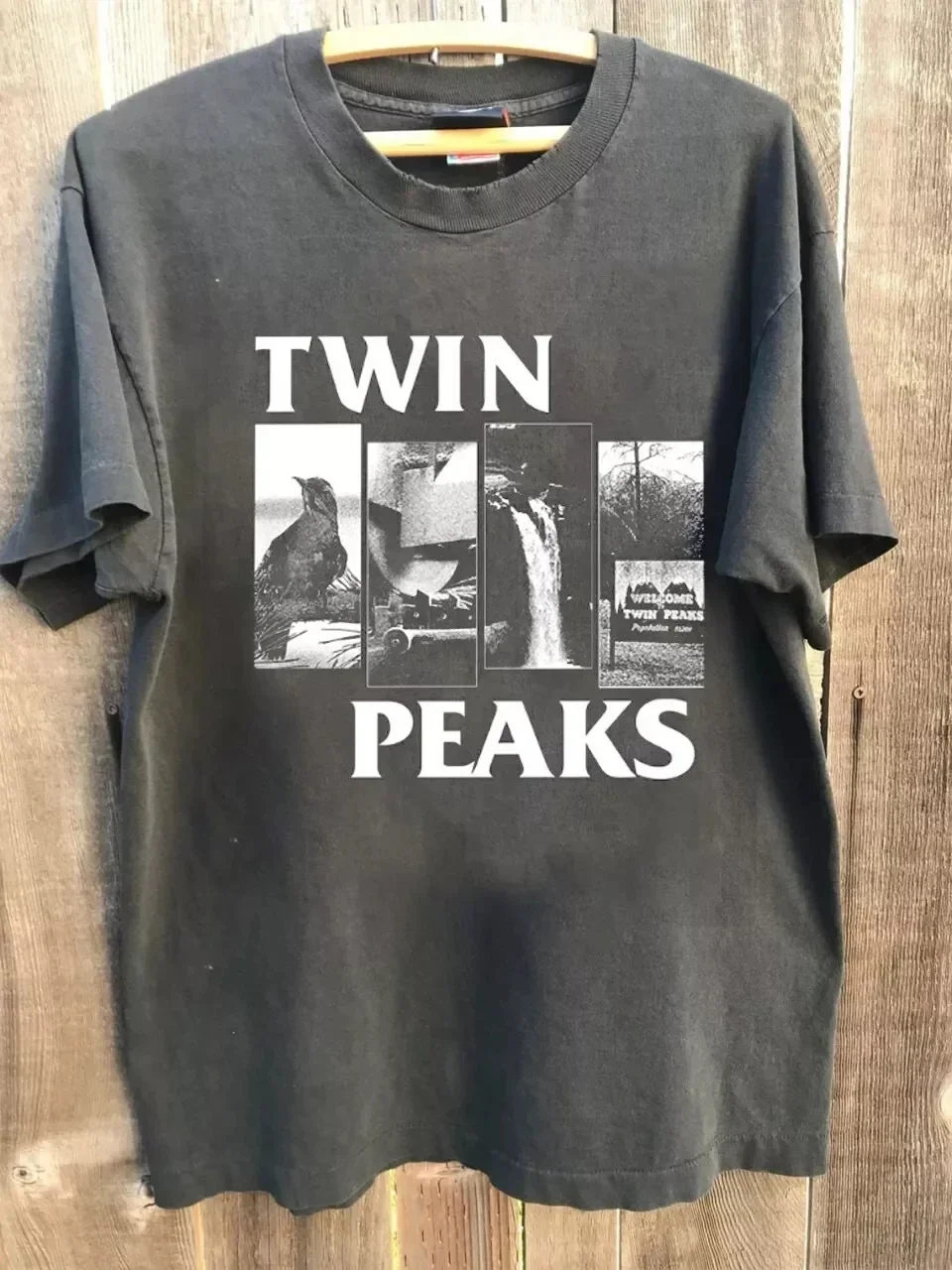 

Футболка Remake Twin Peaks Basic Charcoal в ретро-стиле, летняя, свободная и дышащая, для мужчин и женщин