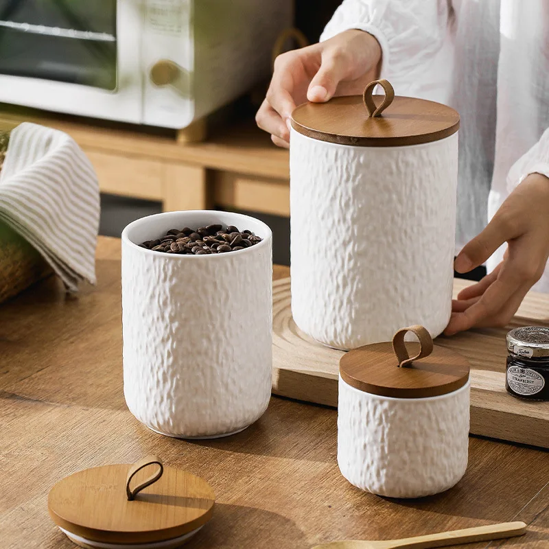Recipiente de cocina hermético para almacenamiento de té de cerámica con patrón de roca para granos de azúcar y café