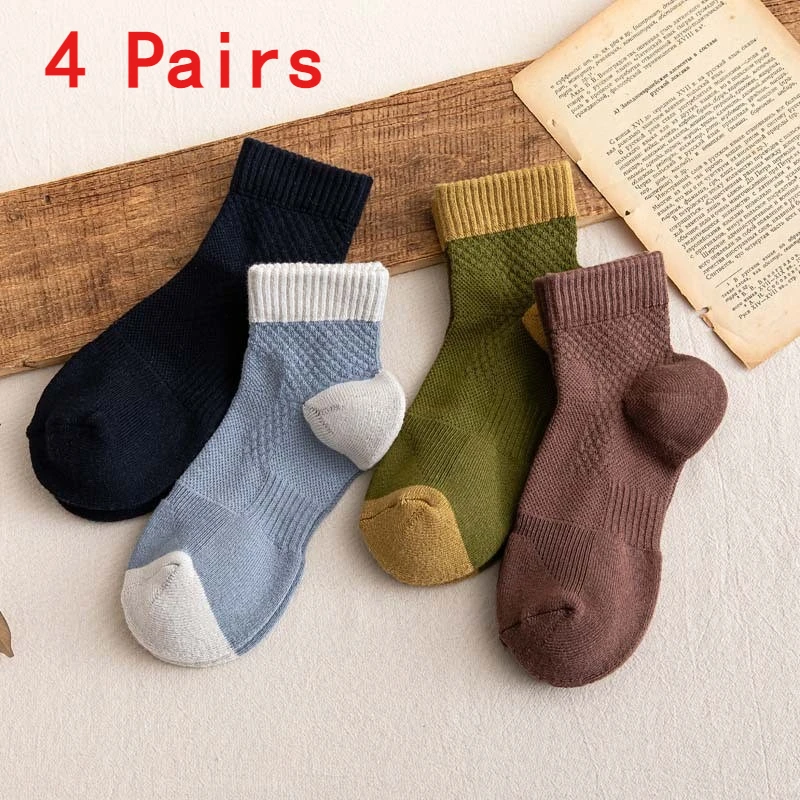 

4 Pairs Men's Mid-Calf Socks Cotton Breathable Warm Sports Socks Autumn Winter Sweat-Absorbing Long Casual Trendy Style