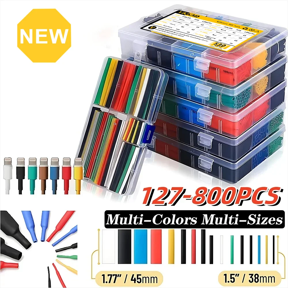 127-800PCS Multi-Color Multi-Size Heat Shrink Tubing Kit - Durable and Insulating, Ideal for DIY.