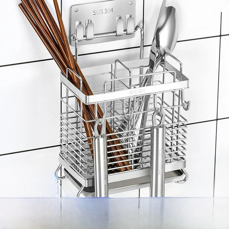 Stainless Steel Wall Mounted Kitchen Utensil Holder Quick Cage Spoon Rack Drainable No Drilling Required Utensil Basket