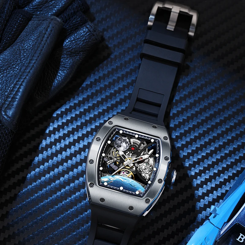 2025年高品質メンズ自動巻き腕時計、スタイリッシュなスポーツシリコンストラップ、アクティブなライフスタイル向け防水機械式腕時計